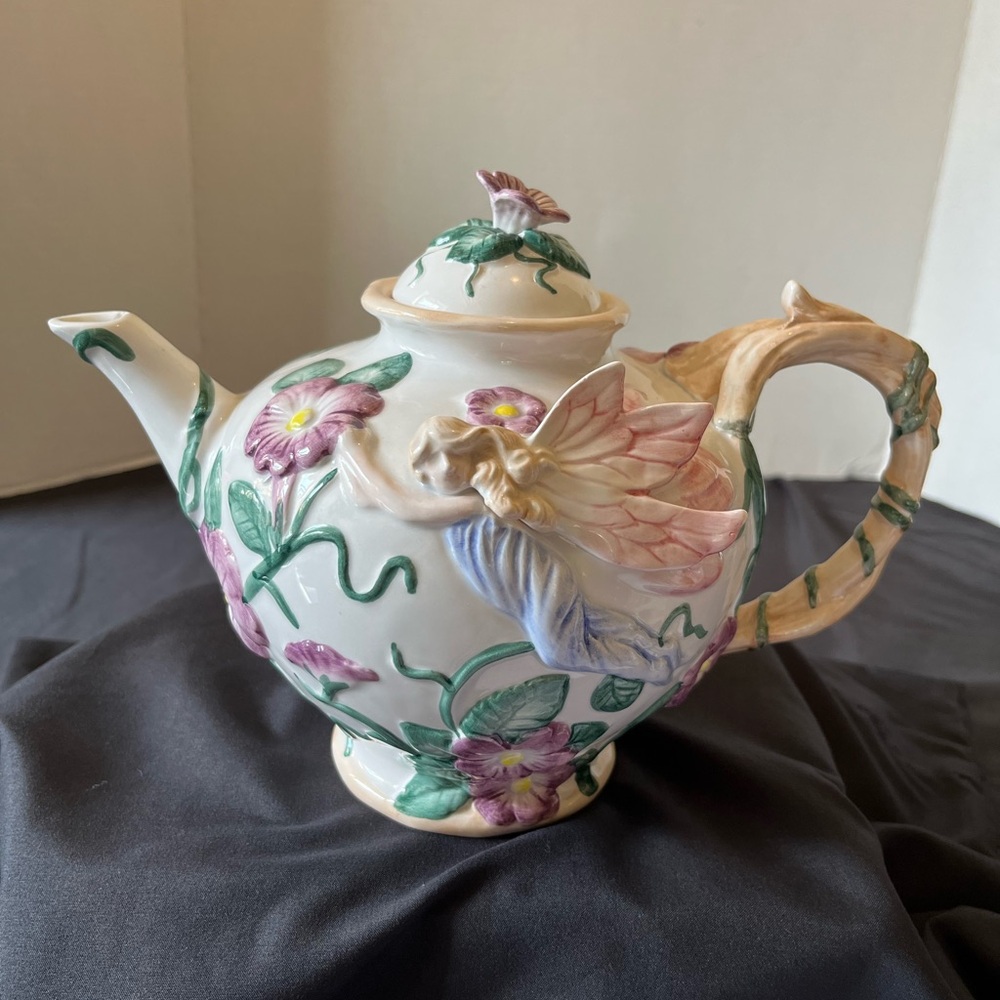 Vintage Fitz And Floyd Floral Fairy Ceramic Teapot Rare Find 1991
